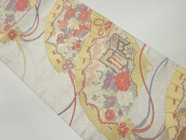 JAPANESE KIMONO / VINTAGE FUKURO OBI / SAGANISHIKI / WOVEN CARRIAGE & MANDARIN DUCK